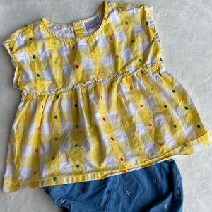 Hanna Andersson yellow white top, buttons ☀️